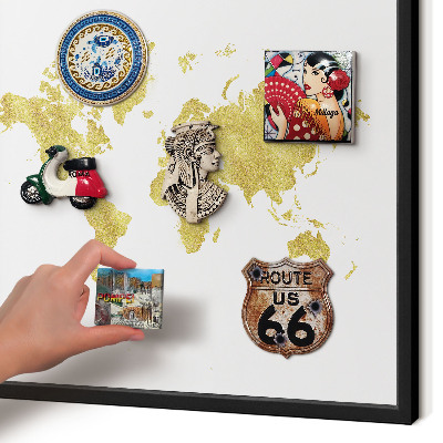 Pizarra magnética para colección de imanes con marco negro Mapa del mundo