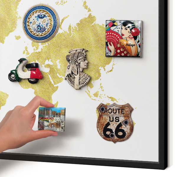 Pizarra magnética para colección de imanes con marco negro Mapa del mundo