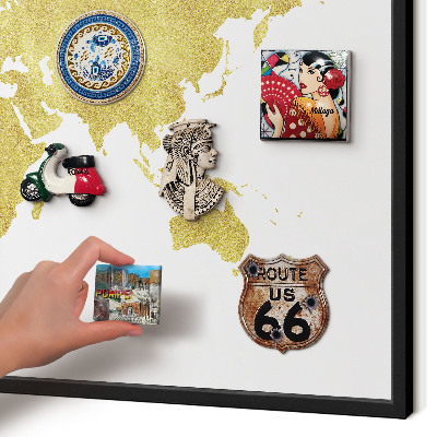 Pizarra magnética para colección de imanes con marco negro Mapa del mundo
