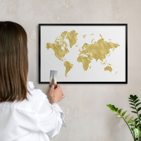 Pizarra magnética para colección de imanes con marco negro Mapa del mundo