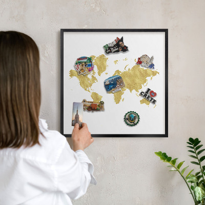 Pizarra magnética para colección de imanes con marco negro Mapa del mundo