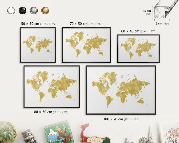 Pizarra magnética para colección de imanes con marco negro Mapa del mundo