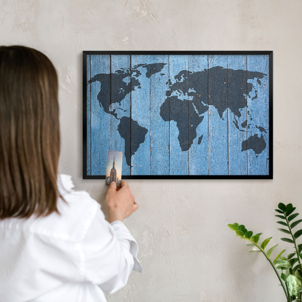 Tablero magnético impreso con marco en color negro Mapa del mundo
