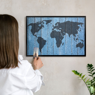 Tablero magnético impreso con marco en color negro Mapa del mundo