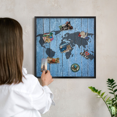 Tablero magnético impreso con marco en color negro Mapa del mundo