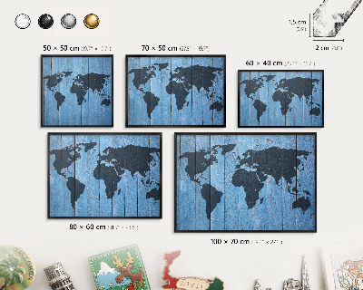 Tablero magnético impreso con marco en color negro Mapa del mundo
