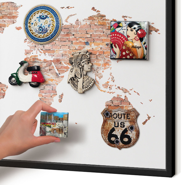 Pizarra magnética para colección de imanes con marco negro Mapa de ladrillos
