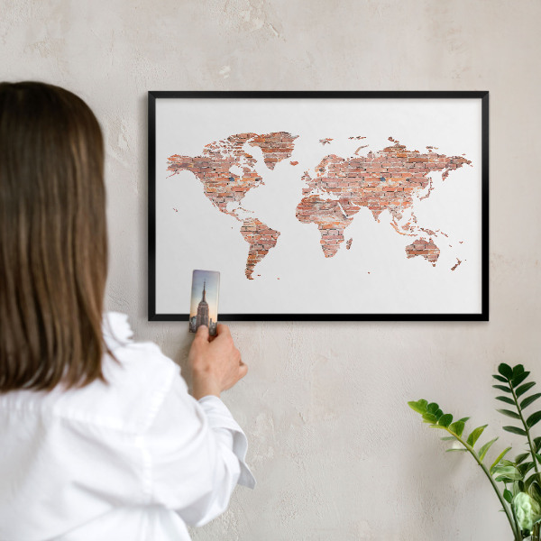 Pizarra magnética para colección de imanes con marco negro Mapa de ladrillos
