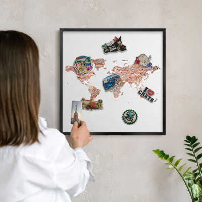 Pizarra magnética para colección de imanes con marco negro Mapa de ladrillos