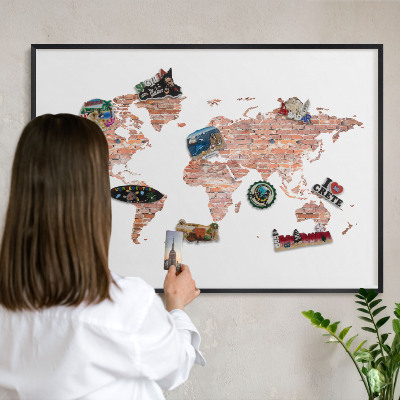 Pizarra magnética para colección de imanes con marco negro Mapa de ladrillos