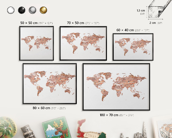 Pizarra magnética para colección de imanes con marco negro Mapa de ladrillos