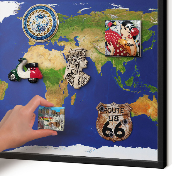 Pizarra magnética para colección de imanes con marco negro Cartografiando el mundo