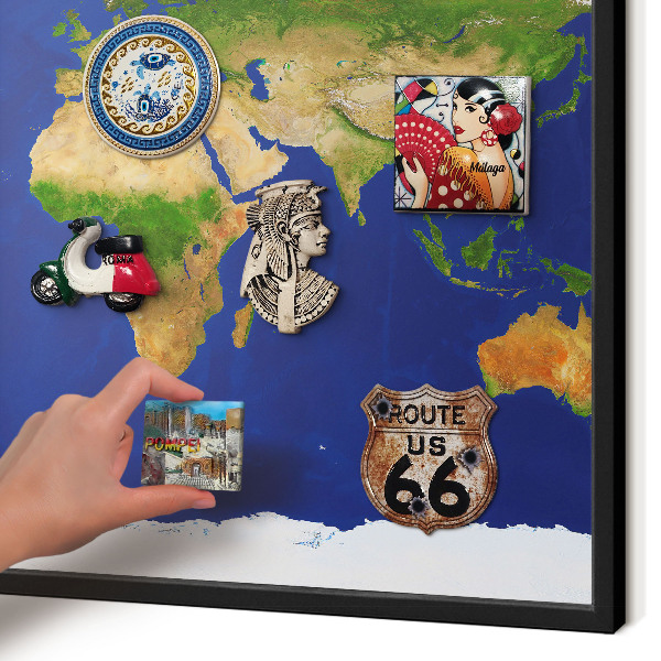 Pizarra magnética para colección de imanes con marco negro Cartografiando el mundo