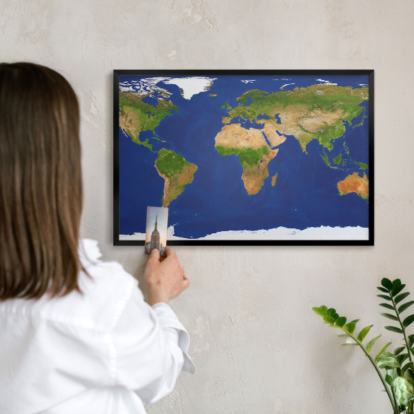 Pizarra magnética para colección de imanes con marco negro Cartografiando el mundo