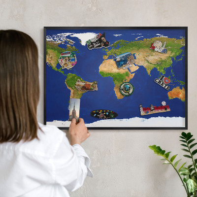Pizarra magnética para colección de imanes con marco negro Cartografiando el mundo