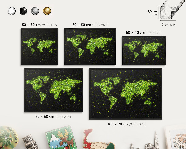 Tablero magnético impreso con marco en color negro Mapa verde