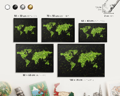 Tablero magnético impreso con marco en color negro Mapa verde