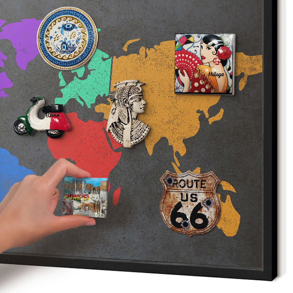 Pizarra magnética para colección de imanes con marco negro Mapa de colores