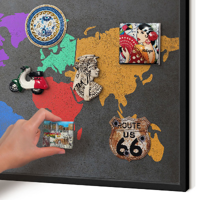 Pizarra magnética para colección de imanes con marco negro Mapa de colores