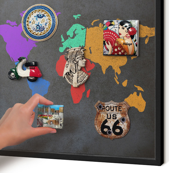 Pizarra magnética para colección de imanes con marco negro Mapa de colores