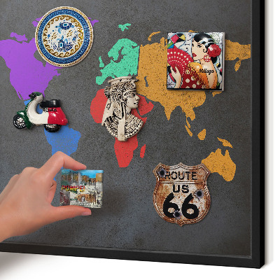 Pizarra magnética para colección de imanes con marco negro Mapa de colores