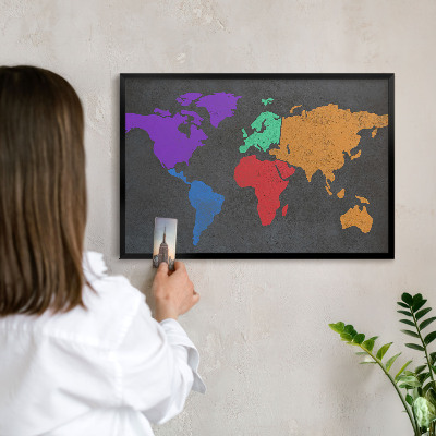 Pizarra magnética para colección de imanes con marco negro Mapa de colores