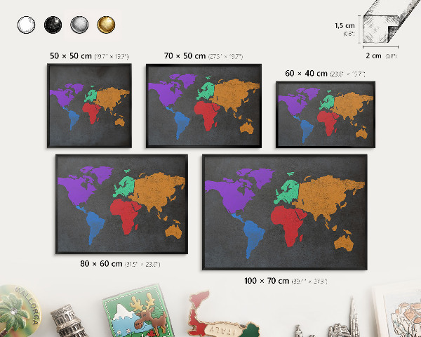 Pizarra magnética para colección de imanes con marco negro Mapa de colores