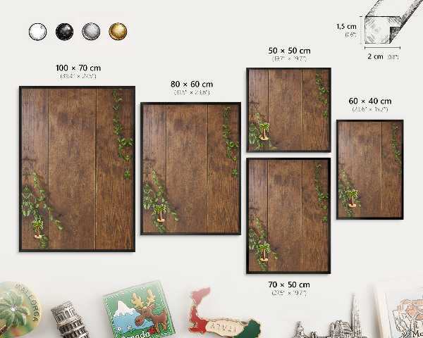 Pizarra magnética para colección de imanes con marco negro Naturaleza de la madera