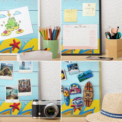 Pizarra magnética para colección de imanes con marco negro Playa de vacaciones