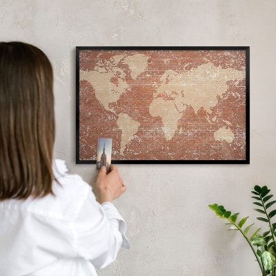Pizarra magnética para colección de imanes con marco negro Mapa de ladrillos