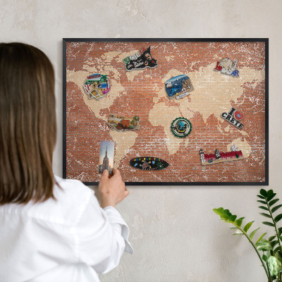 Pizarra magnética para colección de imanes con marco negro Mapa de ladrillos