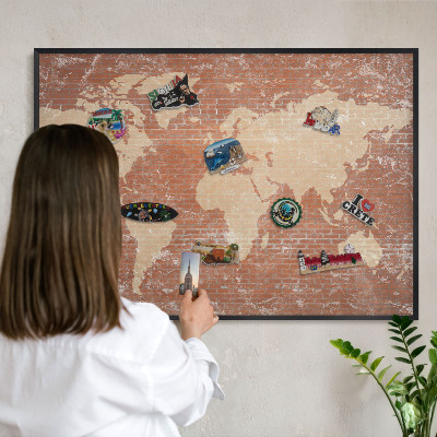 Pizarra magnética para colección de imanes con marco negro Mapa de ladrillos