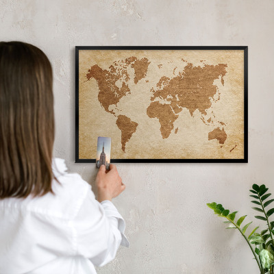 Pizarra magnética para colección de imanes con marco negro Mapa antiguo