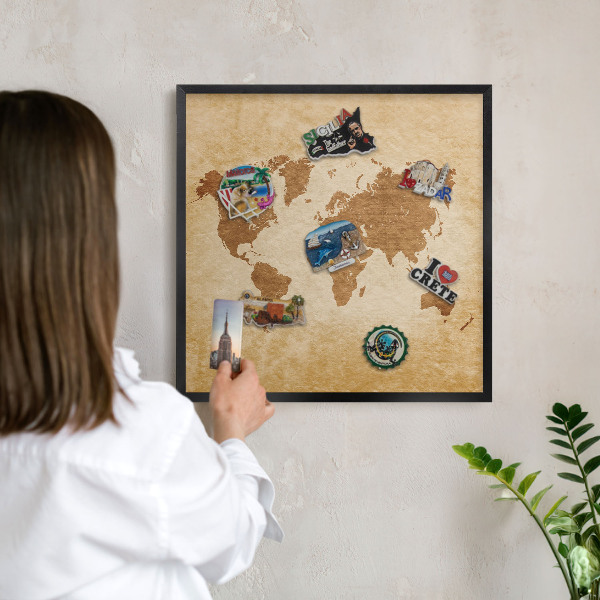 Pizarra magnética para colección de imanes con marco negro Mapa antiguo