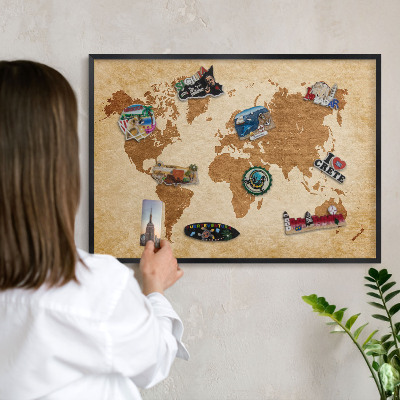 Pizarra magnética para colección de imanes con marco negro Mapa antiguo
