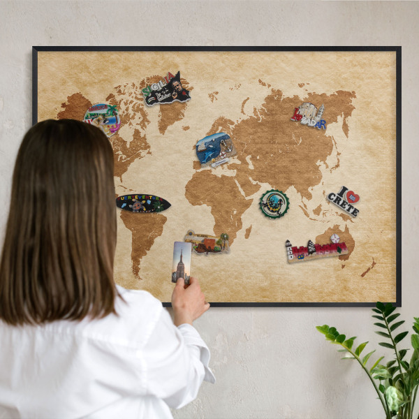 Pizarra magnética para colección de imanes con marco negro Mapa antiguo