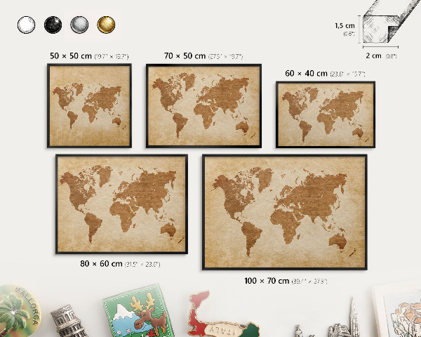 Pizarra magnética para colección de imanes con marco negro Mapa antiguo