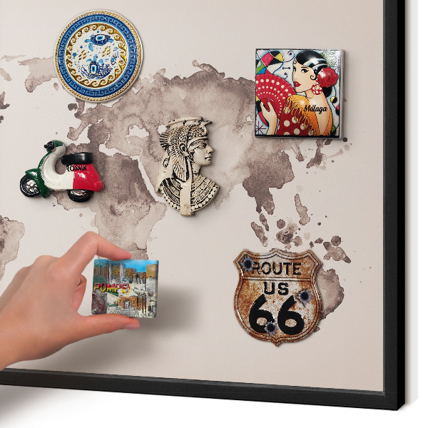 Pizarra magnética para colección de imanes con marco negro Mapa del mundo