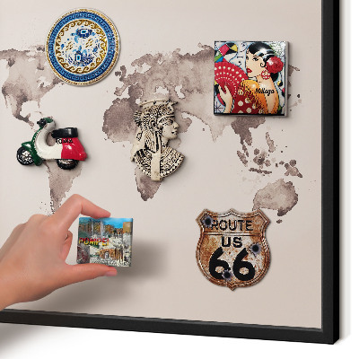 Pizarra magnética para colección de imanes con marco negro Mapa del mundo