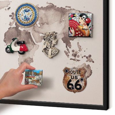 Pizarra magnética para colección de imanes con marco negro Mapa del mundo