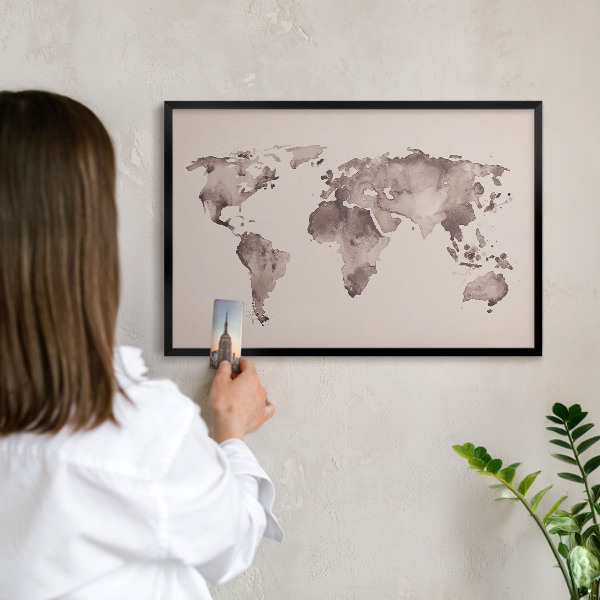 Pizarra magnética para colección de imanes con marco negro Mapa del mundo