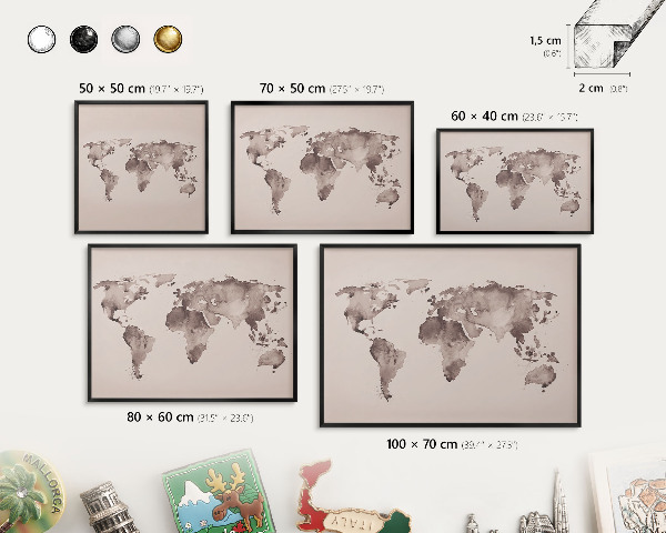 Pizarra magnética para colección de imanes con marco negro Mapa del mundo