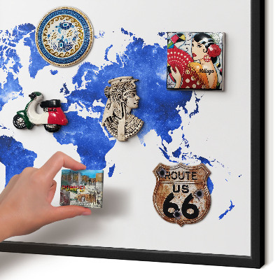 Pizarra magnética para colección de imanes con marco negro Mapa del mundo