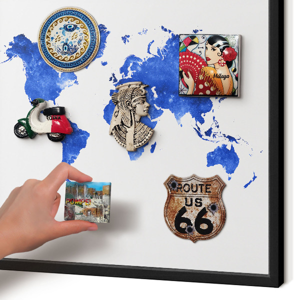Pizarra magnética para colección de imanes con marco negro Mapa del mundo