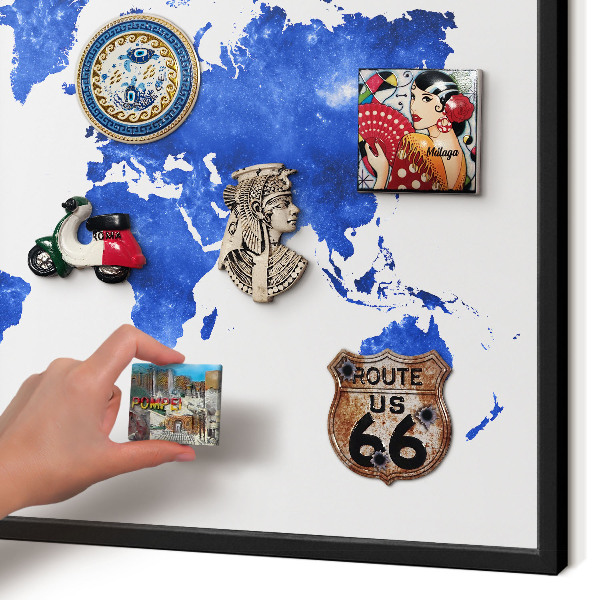 Pizarra magnética para colección de imanes con marco negro Mapa del mundo