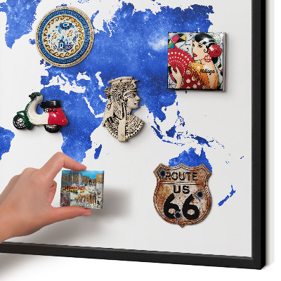 Pizarra magnética para colección de imanes con marco negro Mapa del mundo