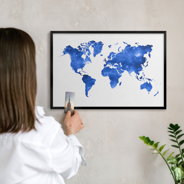 Pizarra magnética para colección de imanes con marco negro Mapa del mundo