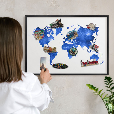 Pizarra magnética para colección de imanes con marco negro Mapa del mundo