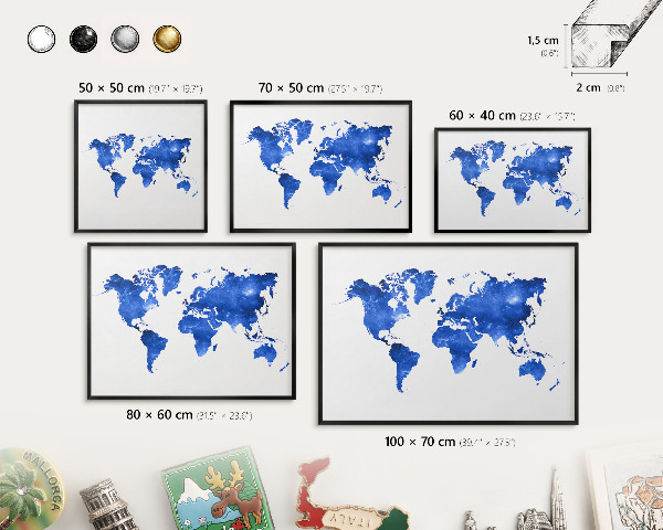 Pizarra magnética para colección de imanes con marco negro Mapa del mundo