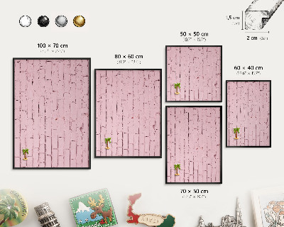Pizarra magnética para colección de imanes con marco negro Ladrillo rosa